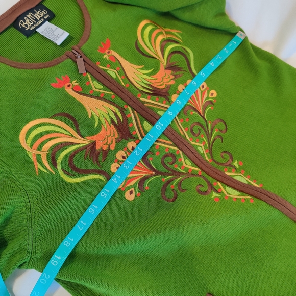 Bob Mackie Wearable Art Vintage Rooster Floral Zip Up Sweater - Picture 8 of 8